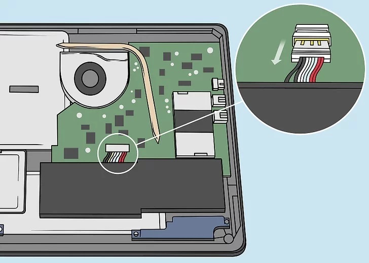 7. Detach the wires connecting the battery