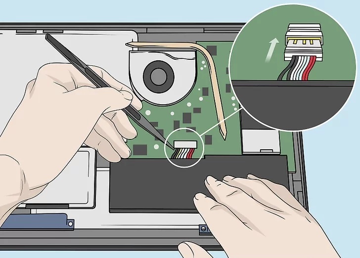 9. Connect the battery to the computer