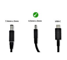 Dell AC Adapter 65W 4,5mm 450-AECL 450-AENV, 43NY4, G6J41, GG2WG, MGJN9, 08D3F, WC42G, W1N63, 2D1TJ, KPVMF, G4G24